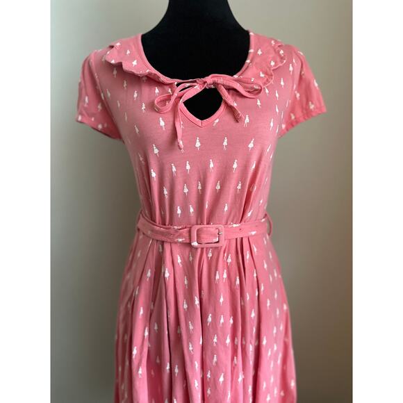 ORLA KIELY w/ PEOPLE TREE Women's Pink White Flower Girls Midi Dress Size 8 - Picture 6 of 10